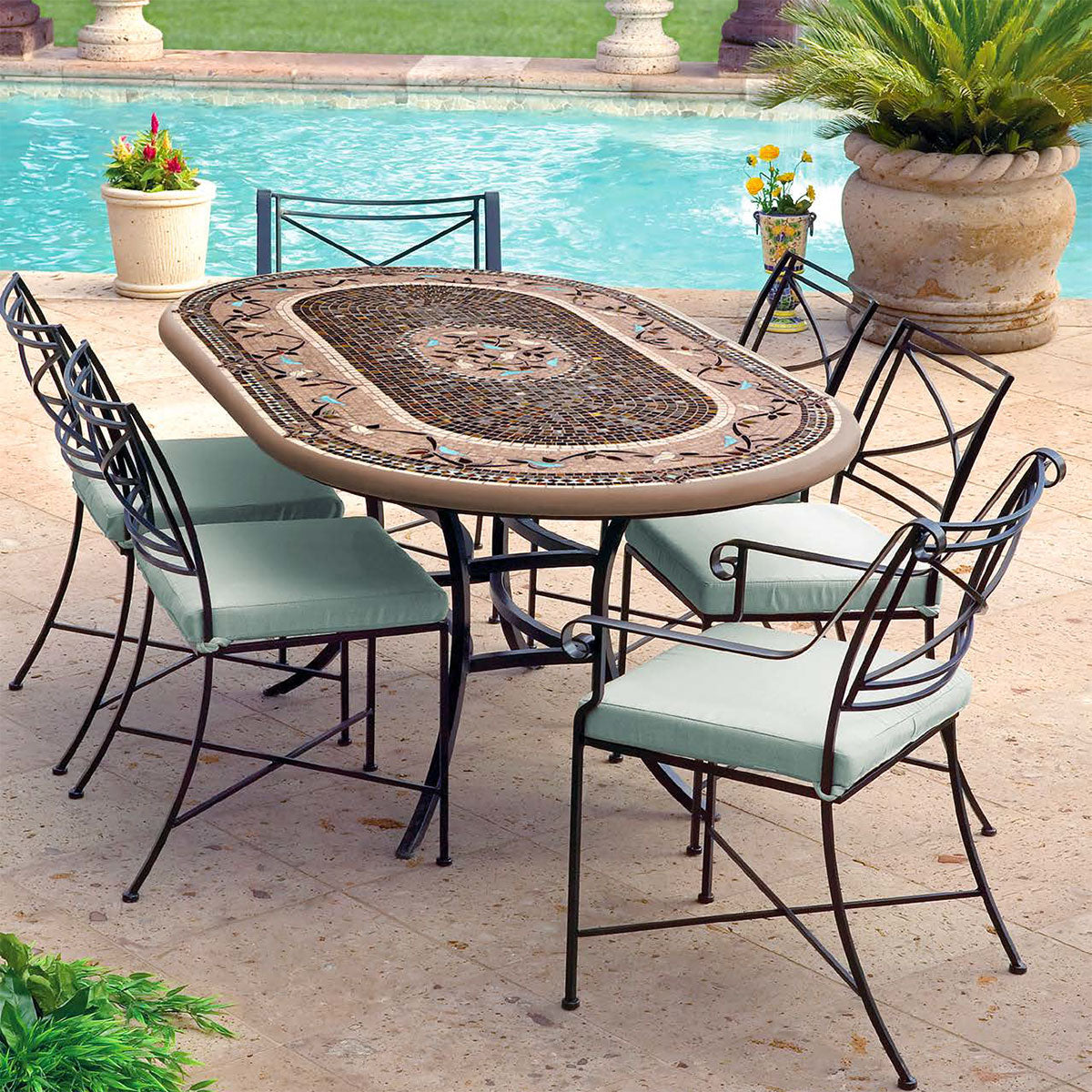 72x42 KNF Mosaic Patio Table Set w/6-8 Chairs