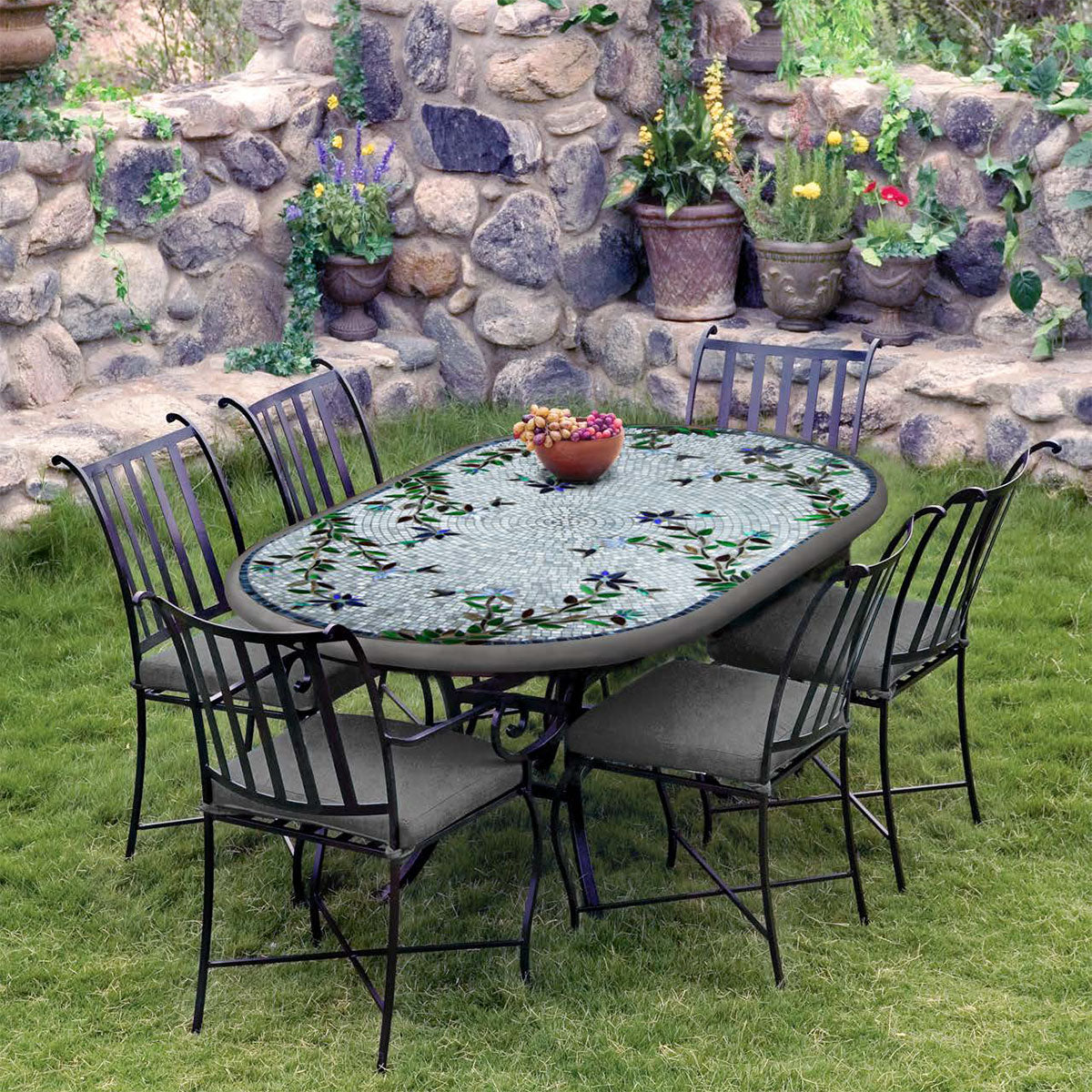 72x42 KNF Mosaic Patio Table Set w/6-8 Chairs